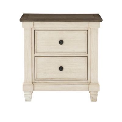 Table de chevet rustique transitionnelle 2 dans le style de meubles de chambre à coucher 2 tons avec 2 tiroirs