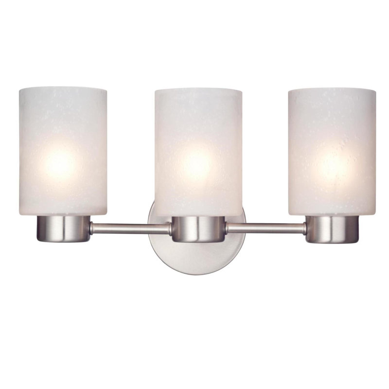 3 - Light Dimmable Vanity Light, Frosted Seeded Glass, Brushed Nickel