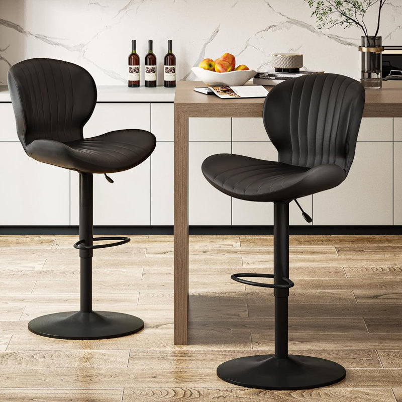 Ensemble de 2 tabourets de bar, tabourets de bar réglables à hauteur de comptoir pivotante avec dossier et repose-pieds, chaises de bar de conception moderne, tabourets de bar rembourrés en similicuir pour bar, cuisine