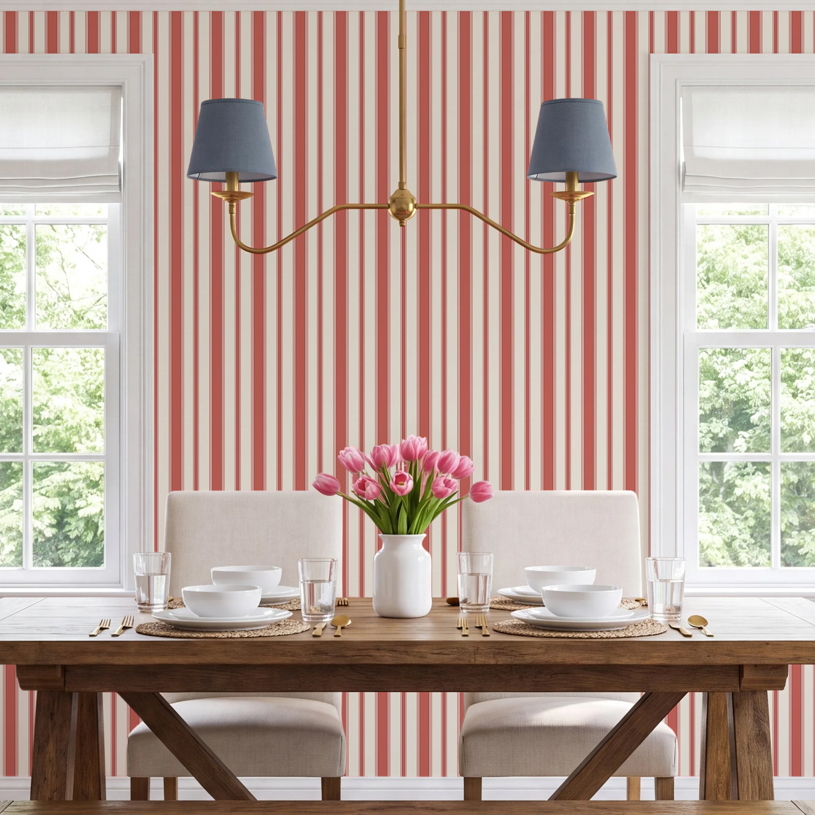 Cambridge Striped Wallpaper, Red/Sand