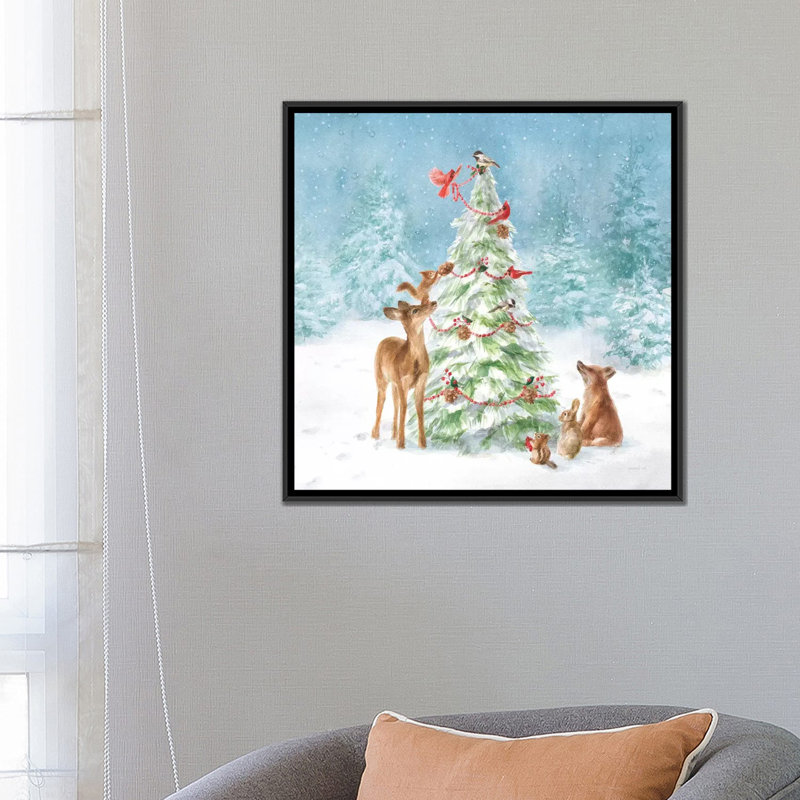 «Woodland Celebration II» par Danhui Nai - reproduction d'art, H 26 po x l 26 po x P 1,5 po, Toile avec cadre noir