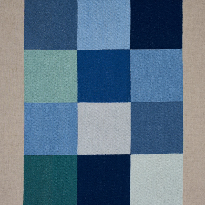 Schumacher x David Kaihoi Embroidered Tile Fabric, Blue