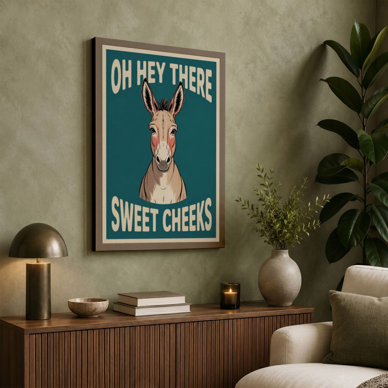 Sweet Cheeks Donkey Retro - Wrapped Canvas, 30x20 - 76.2 x 50.8 cm, Teal Border