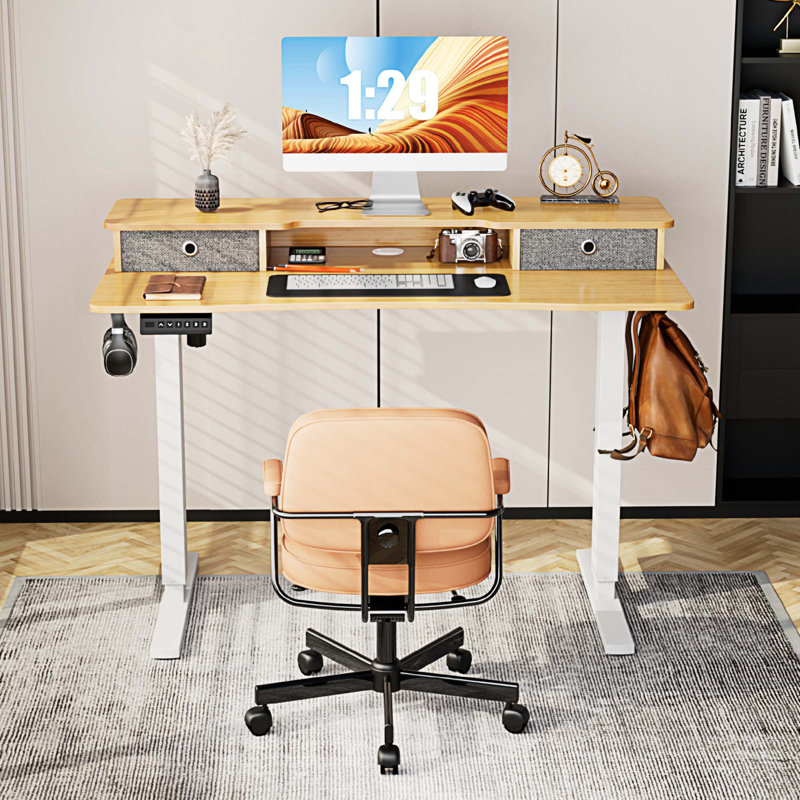 Bureau debout à hauteur ajustable Marzena, Naturel/noir, H 52 po x l 48 po x P 23 po