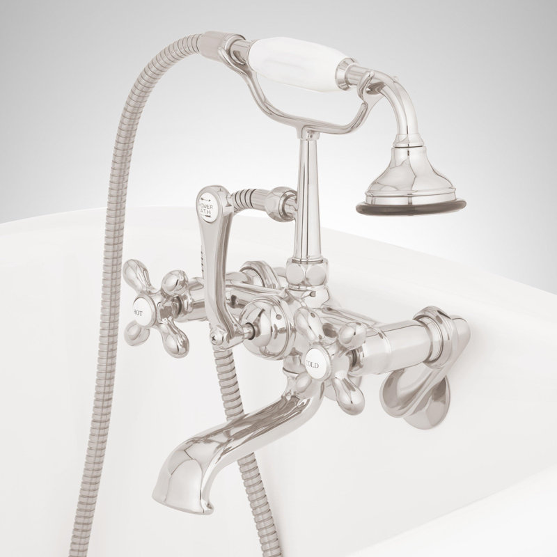 Telephone Style Tub Wall Mounted Faucet with Cross Handles, Polished Nickel