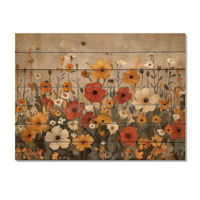Brown Earth Roots Of Wildflowers I - Wildflowers Wood Wall Art - On Natural Pine Wood, 34" H x 44" W x 0.78" D