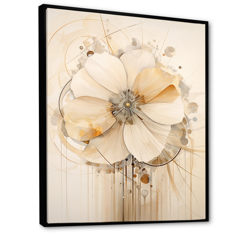 Luxueuse fleur du matin beige et gloire I, Cadre flottant noir, H 32 po x l 24 po x P 1 po