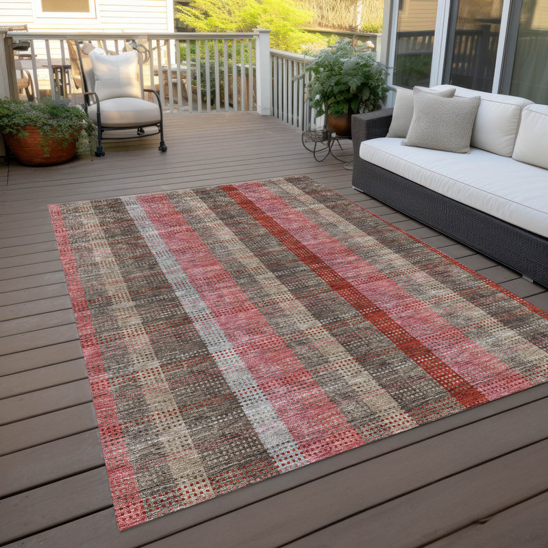 Rectangular Red Synthetic Washable Non-slip Indoor/Outdoor Rug