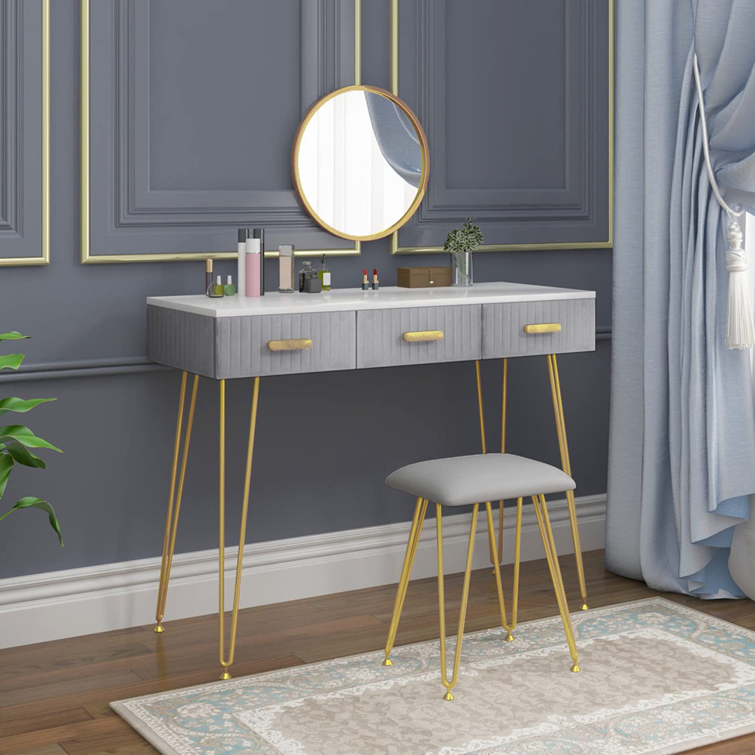 Dressing Table With Mirror And Stool, Vanity Makeup Table Set