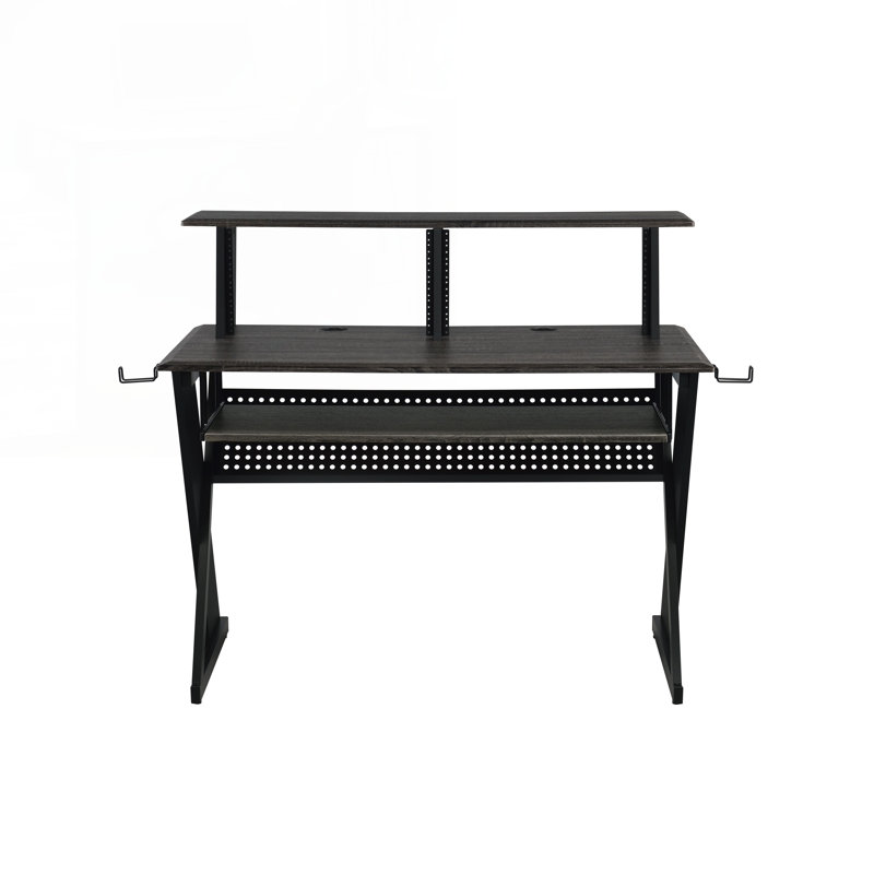 Desk with Hutch Music Keyboard Recommanded: 61 Key (Keyboard Size: 40"L x 13"W x 6"H, Black, 42" H x 47" W x 24" D