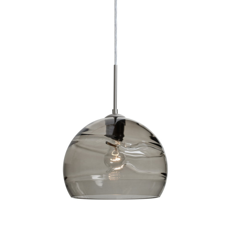 Luminaire suspendu en forme de dôme à 1 lumière Grajeda, Nickel satiné, Transparent / fumé