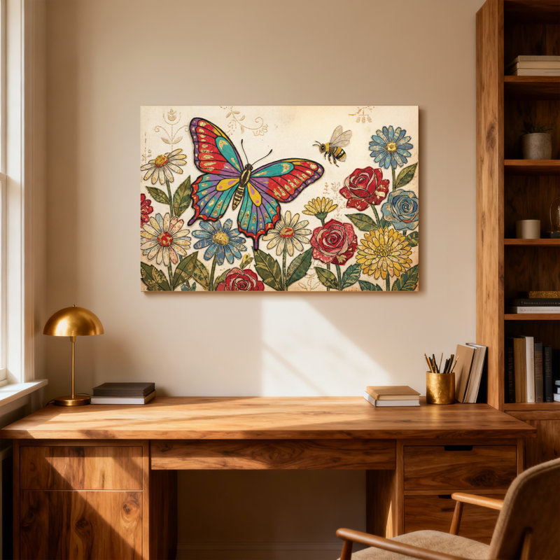 Animaux, animaux, abeilles, fleurs, jardin, reproduction d'art, H 12 po x l 18 po