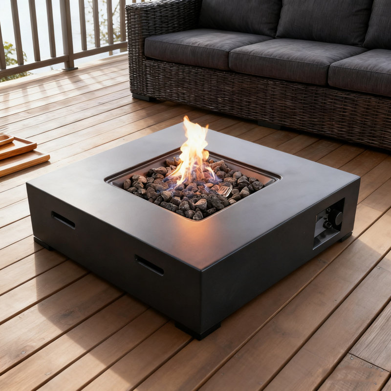 Table carrée avec foyer en béton sans fumée avec couvercle