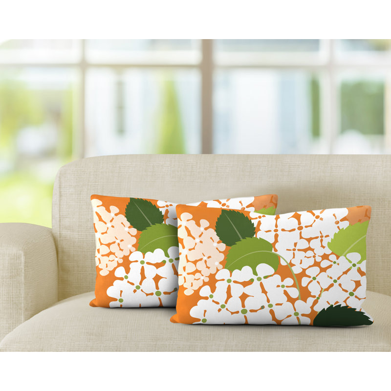 Floral Outdoor Reversible Throw Pillow, Orange