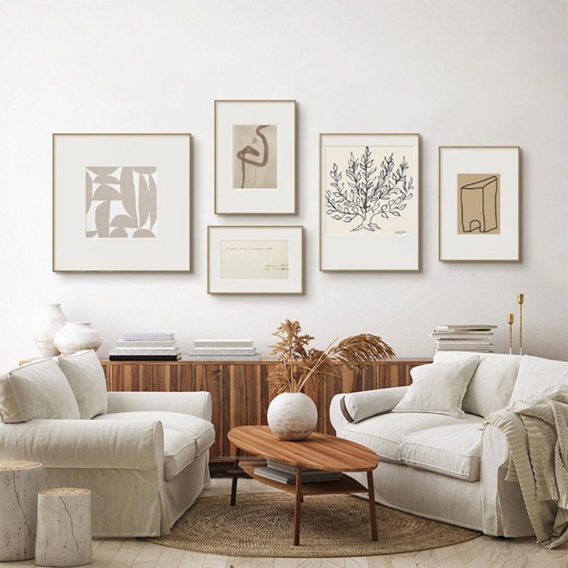 Cinq peintures combinées minimalistes pour la décoration murale du canapé du salon, H 23,62 po x l 23,62 po