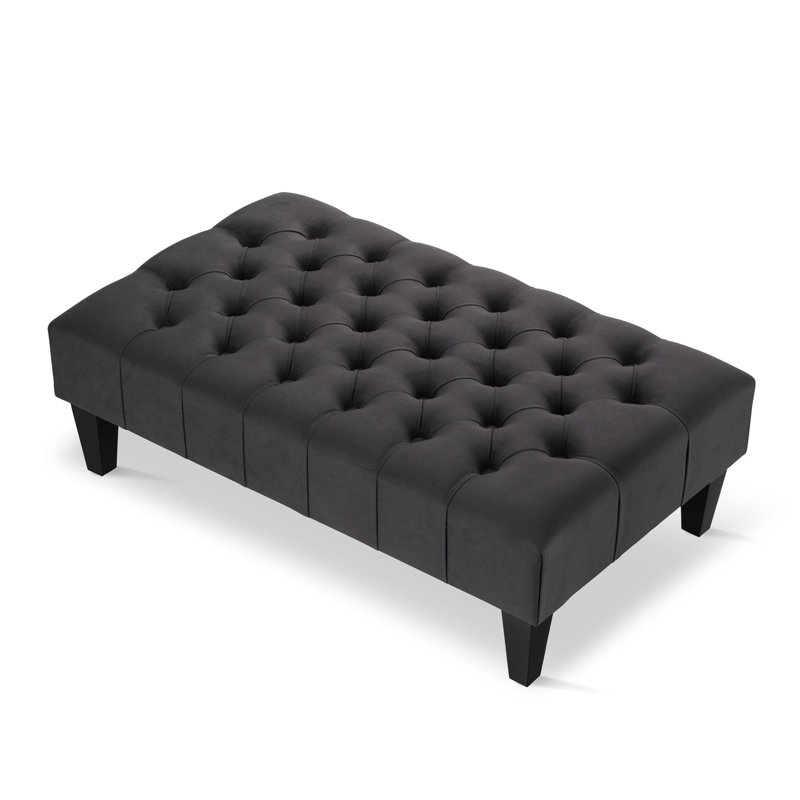 Ainura 80cm Wide Velvet Tufted Rectangle Solid Colour Cocktail Ottoman, Black, Graphite
