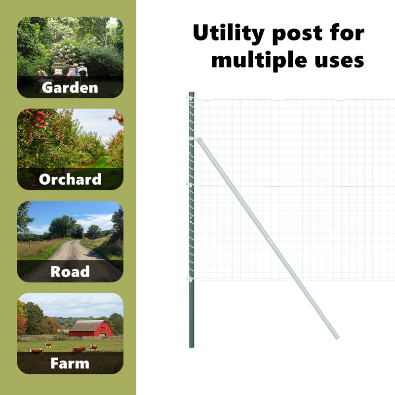 Fence Posts 12 Pcs Powder-Coated Steel, Green, 160cm H x 3.2cm W x 3.2cm D