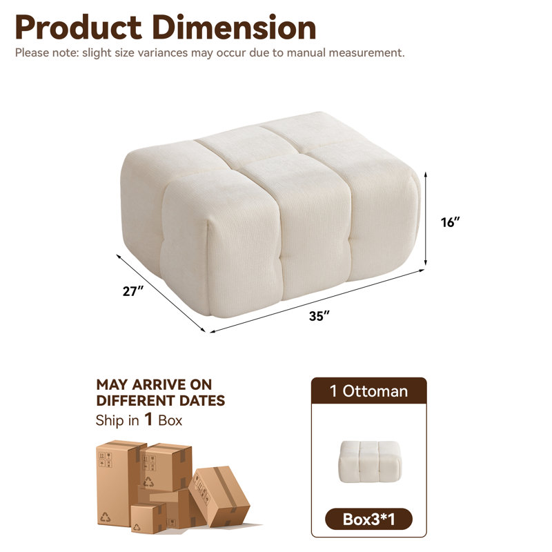 Upholstered Square Ottoman For Couch, White