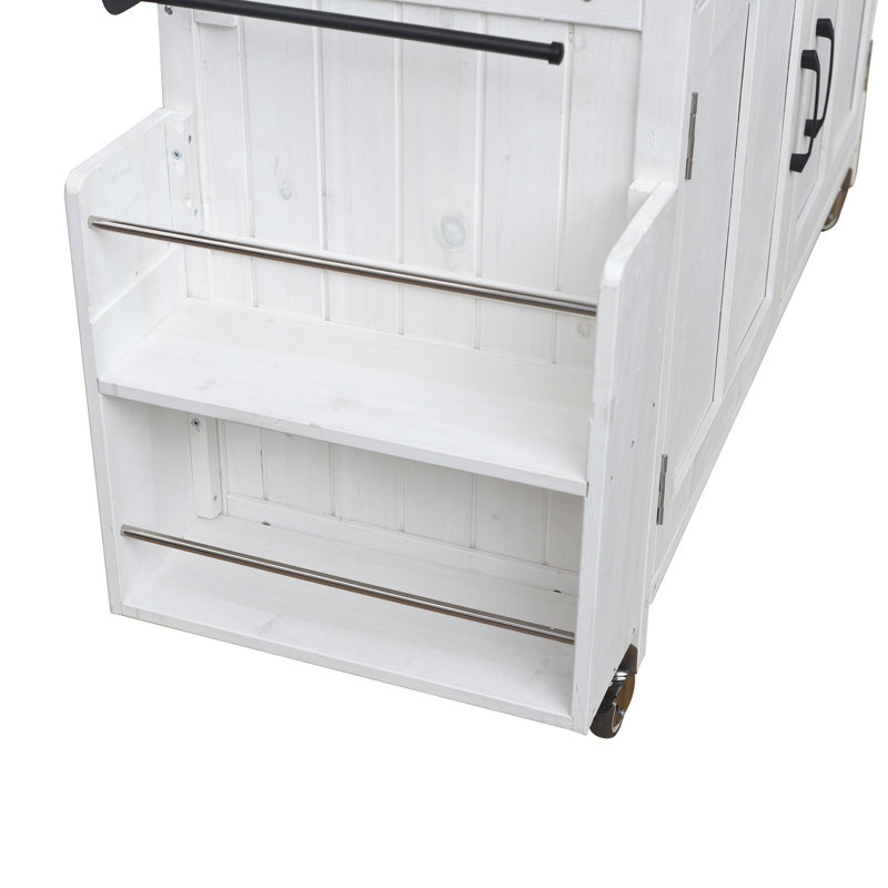 Îlot de cuisine extérieur portatif avec plateau en bois de sapin rouillé et étagère centrale réglable, porte-serviettes de cuisine.