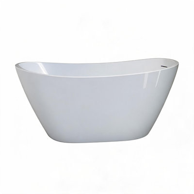 55 inch Glossy White Acrylic Freestanding Bathtub with Pop-up Drain and Integrated Overflow
