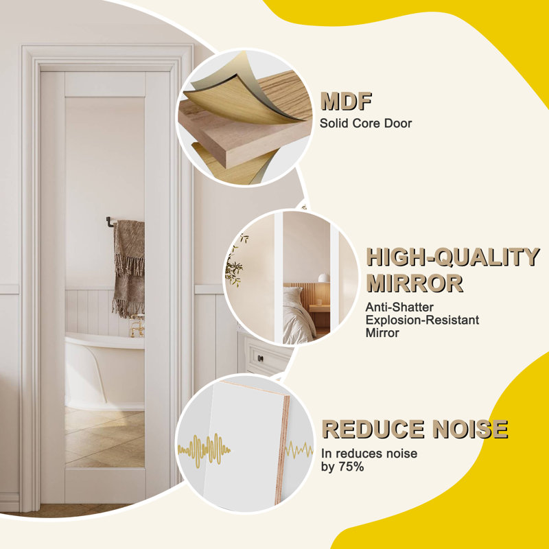 White Primed Solid Core 1-Panel Mirror Core Panel Door, 32" x 80"