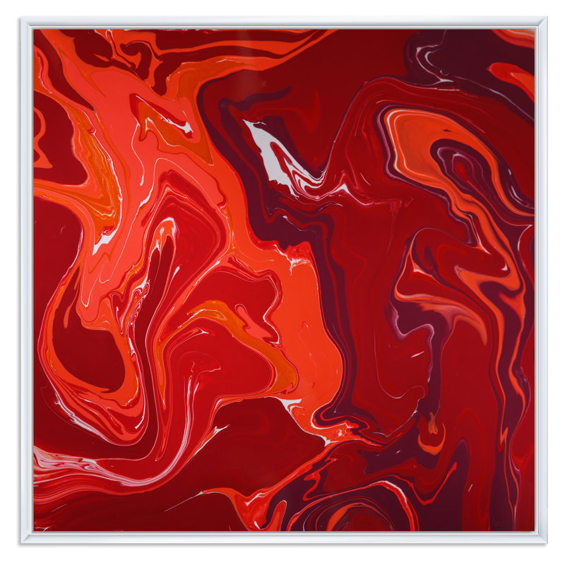 " Red Flame Liquid Marble Art ", White Floater Framed, 36" H x 36" W x 1" D