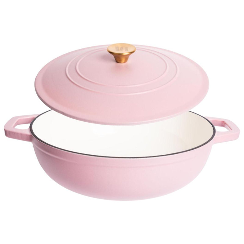 Lexi Home 5 qt. Enameled Cast Iron Round Braiser, Matte Dusty Pink