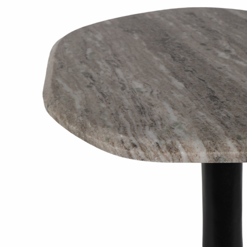 Élégante table de bout en marbre avec base piédestal sculptée Jackins, Gris