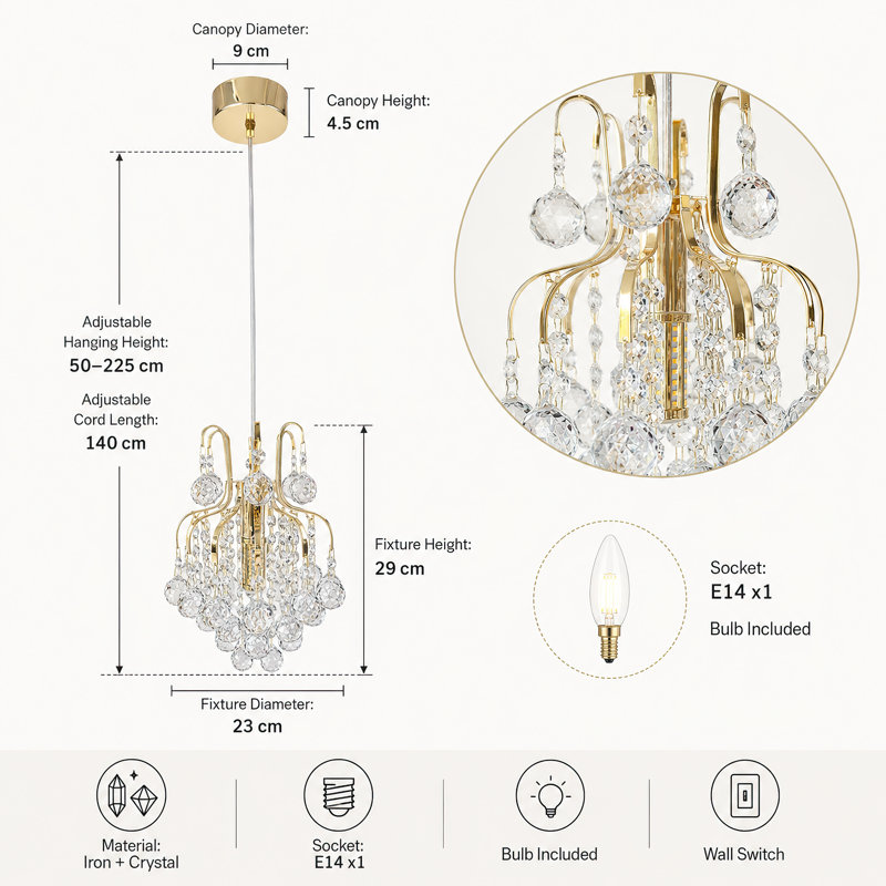 1 - Light Dimmable Crystal Empire Chandelier