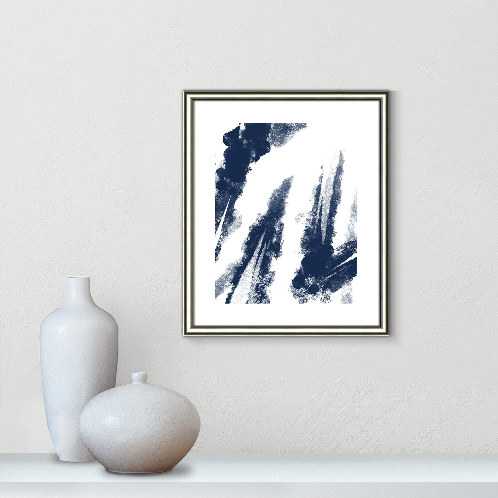 Ferne "Navy Striking Seams 2" Print, 19" H x 16" W x 0.88" D, Silver Framed Paper