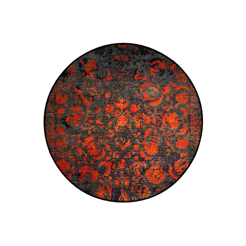Anthracite Orange Red Abstract Patterned Woven Base Decorative Carpet, Round 2'8"