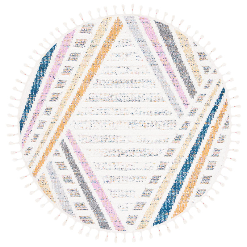 Moroccan Fringe Shag Performance Moroccan Rug, Round 6'7"