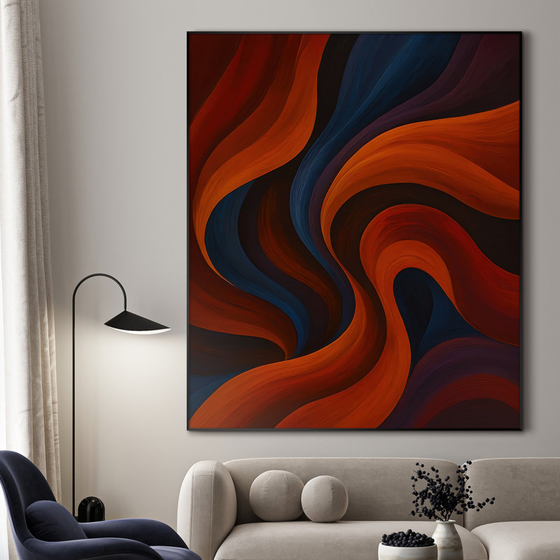 Très grande reproduction d'art sur toile - Motif de vagues ondulées rouges et bleues pour le salon ou la chambre à coucher - «Assemblage requis du cadre (cadre non fini)»