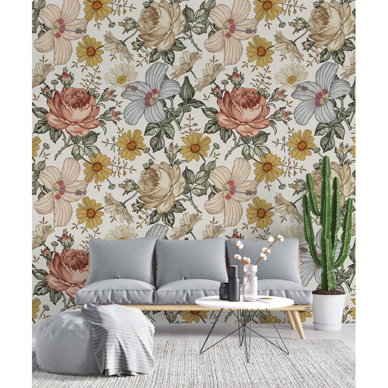 Papier peint rétro camomille Jiquez, l 24 po x L 50 po