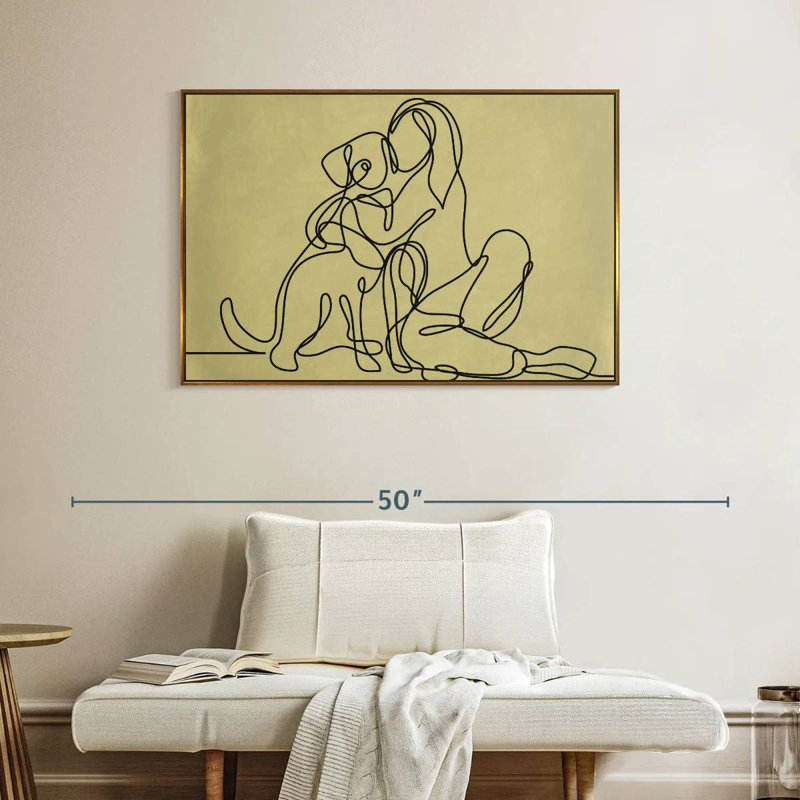 Femme aimant un chien, Cadre flottant doré, 40 po x 27 po