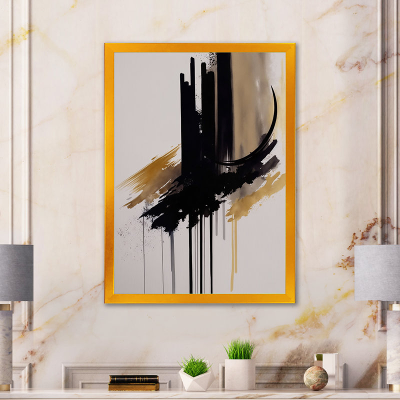 Golden Minimalist Abstract III - Art mural moderne sur toile, H 20 po x l 12 po x P 1 po, Impression dorée sur toile encadrée
