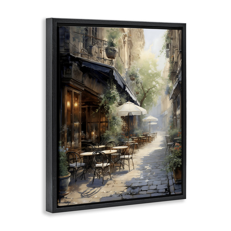Cadre flottant Cafe In Paris Alleyway, design par LSR Creative Studio, Cadre flottant noir de jais, H 21 po x l 17 po