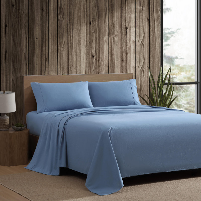 Ensemble de draps en coton percale Eddie Bauer, Bleu, Ensemble de draps pour lit simple + 1 drap-housse 