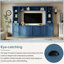 Meuble audio-vidéo mural bleu contemporain avec pont pour téléviseur de 75 po, meuble télé tout-en-un à hauteur réglable et console de rangement minimaliste-130530539