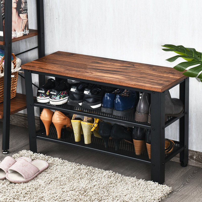 8 Pair Shoe Rack, Black/Brown