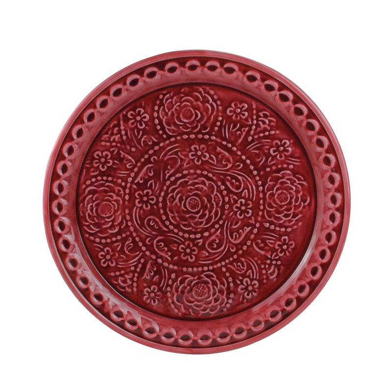 Plateau à fleurs roses en relief 16,5 po L'Eau de Fleur, Rouge poudre