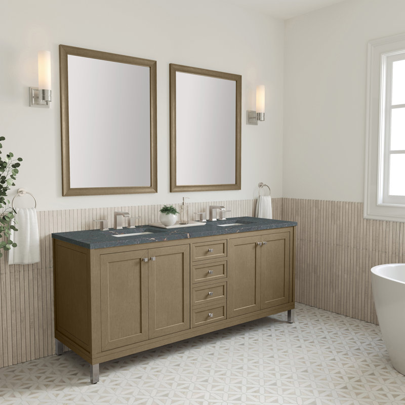 Chicago 72'' W Double Vanity, Carrara White, Glossy White, 8" Widespread