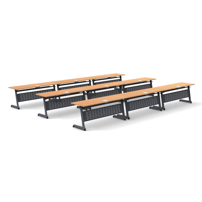 Tables Training Meeting Seminar Classroom 9Pc Beech Folding Industrial Caster Z-Base. Tables Connect.  Modesty Panel, Shelf, Power+Usb Outlet. Fold+Nest For Storage (Seating Not Included).