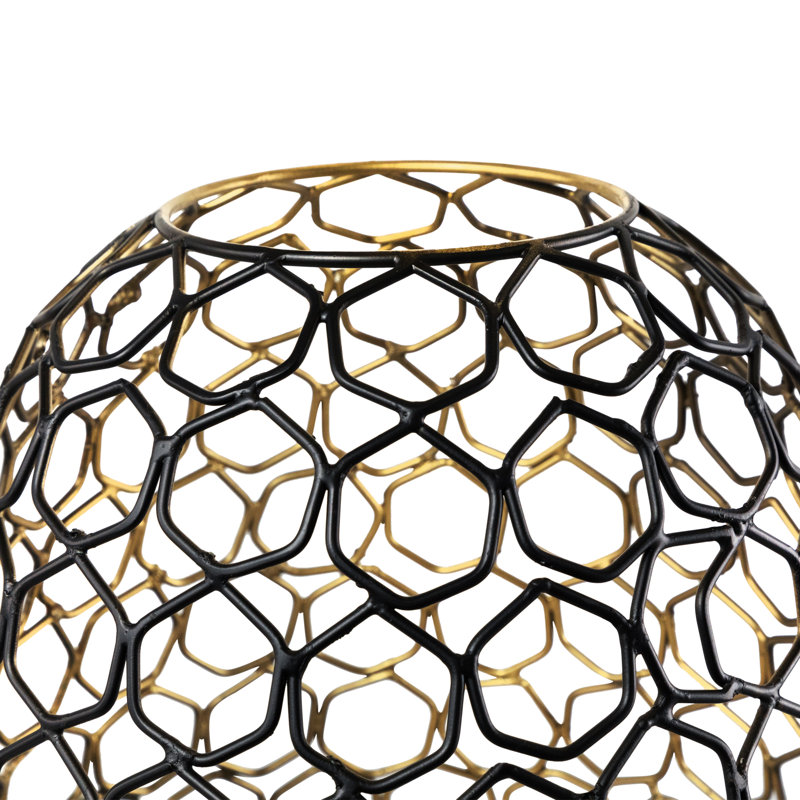 Petit porte-bougie colonne en fer géométrique - noir et or, H 14,25 po x l 12,5 po x P 12,5 po