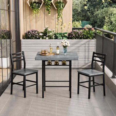 Dining Set for 2, 31.5" Steel Frame Table with MDF Top and Built-In Wine Rack, Space Saving Chairs for Small Spaces, Available in Gray