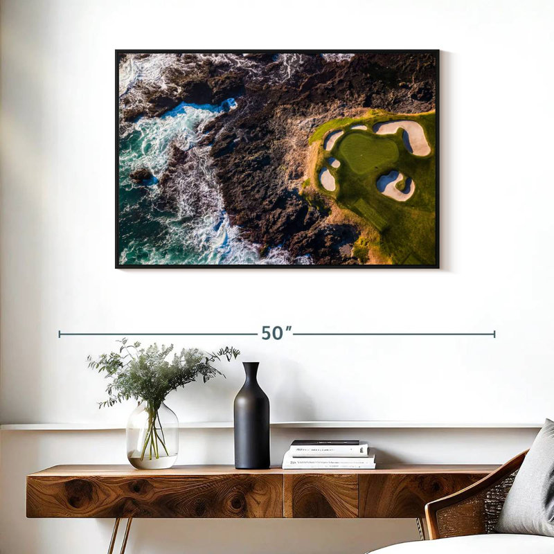Parcours de golf de Pebble Beach CA, 37 po x 25 po, Cadre flottant noir