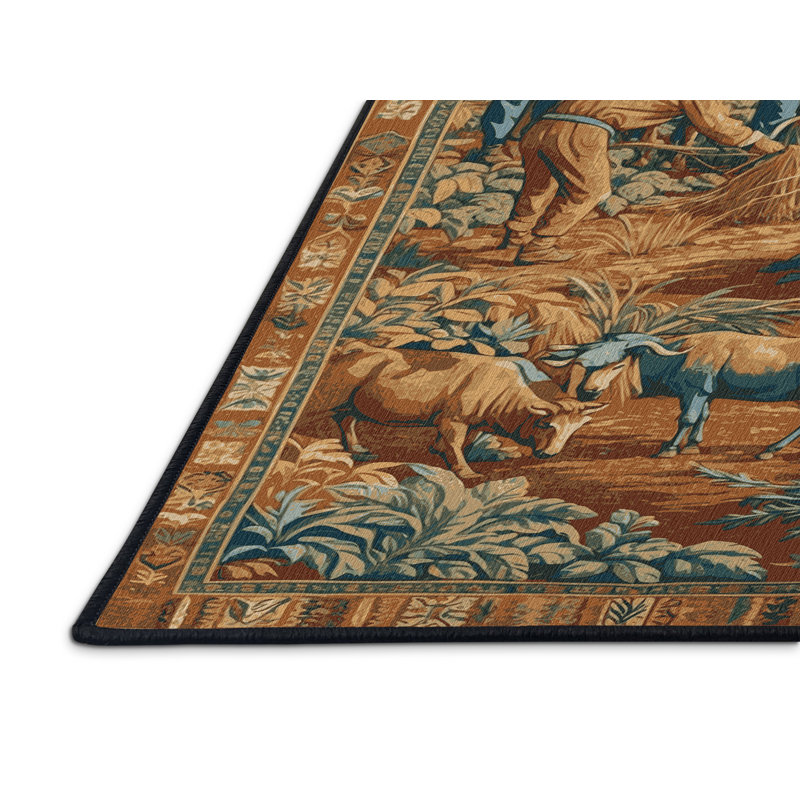Tapis brun turc lavable à la machine, Rond 3 pi