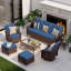 Ensemble de conversation d'extérieur en osier 7 pièces avec chaises pivotantes et repose-pieds, ensemble de mobilier de patio avec coussins, table basse et table d'appoint-618793839