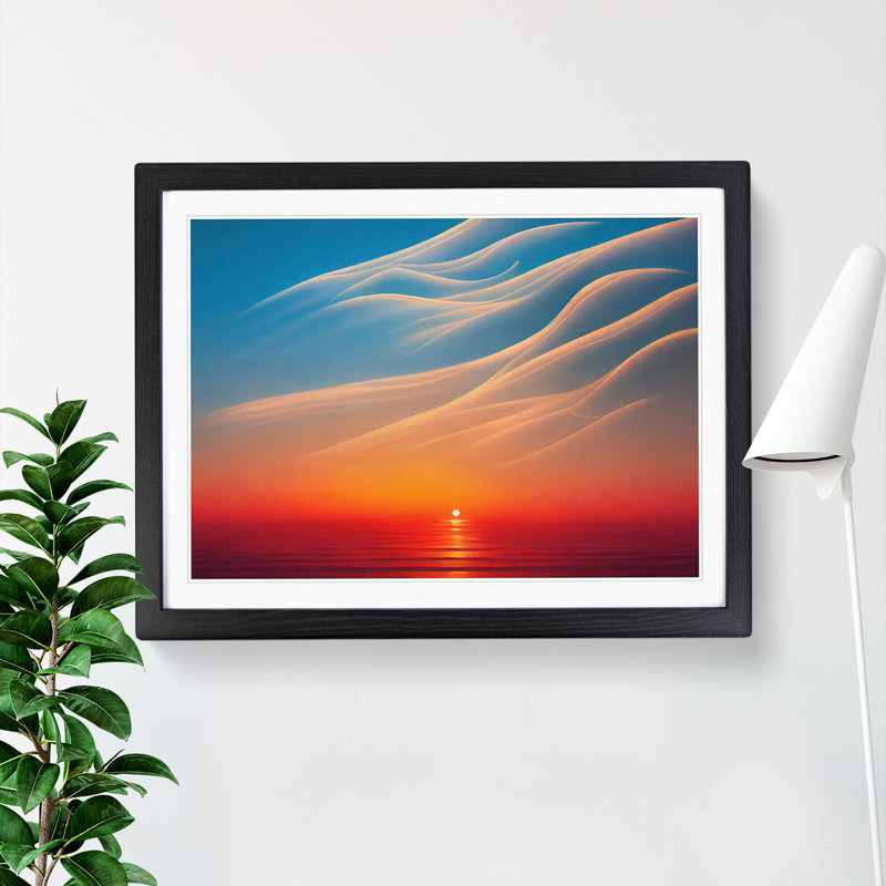 XH1022-5357X Joyous Sunset Seascape - Single Picture Frame Print, 46cm H x 64cm W x 2cm D, Black