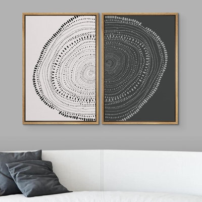 "Anneaux d'arbre en bois à motif de points en spirale, formes abstraites, images murales, art moderne nordique" - 2 pièces